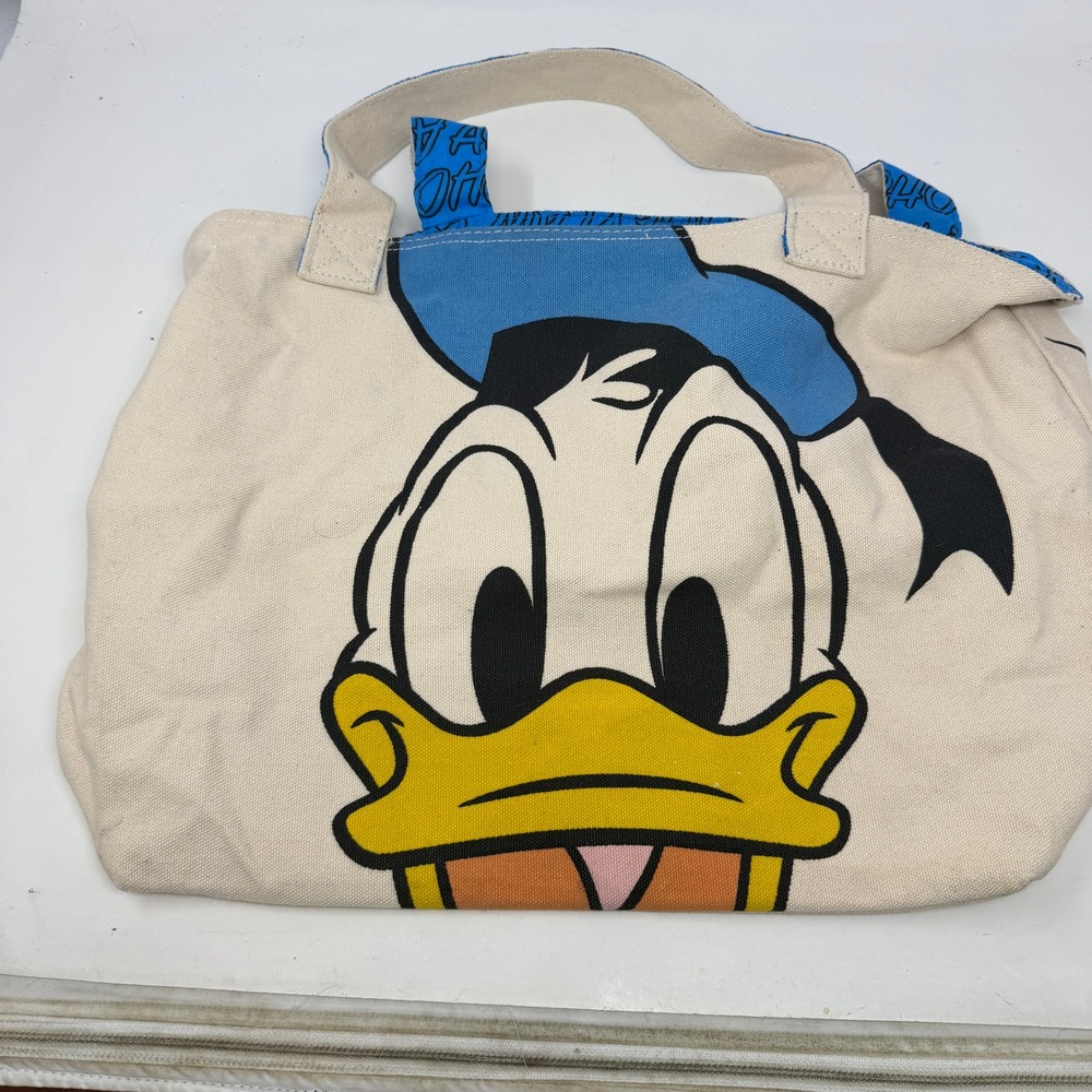 Disney Store Tote Bag Womens OS Donald Duck Reversible Cream Blue EUC
